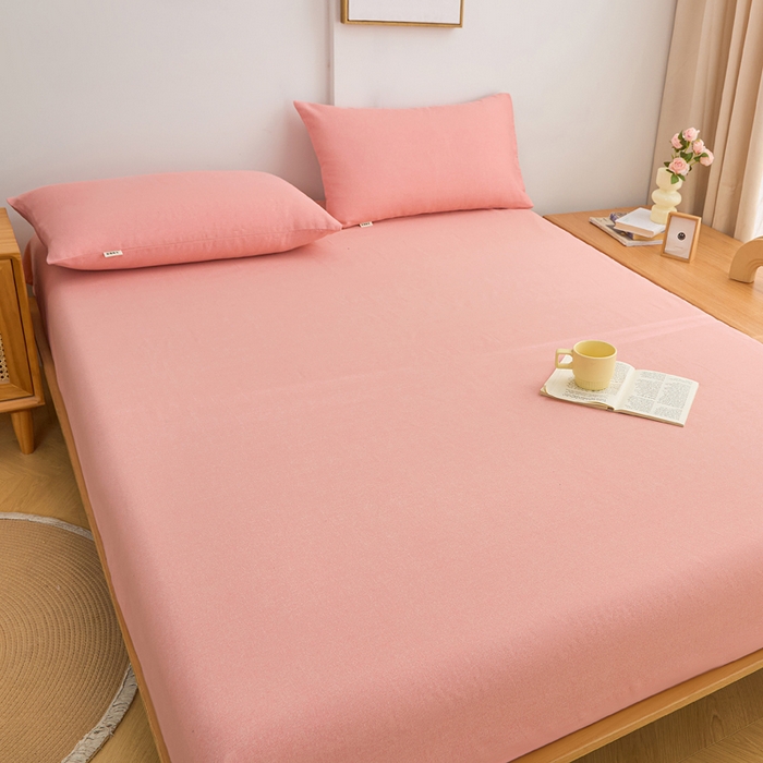 91家纺网 家纺一手货源 找家纺 棉乐町家居  2025新款原棉粗布床笠 樱花粉