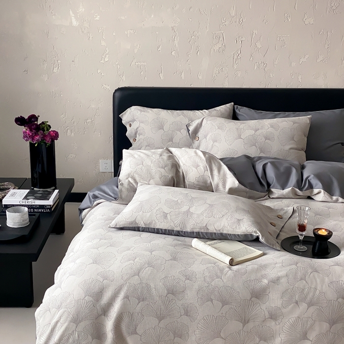 91家纺网 家纺一手货源 找家纺 旷野 2025新款全棉色织提花四件套 银杏-灰