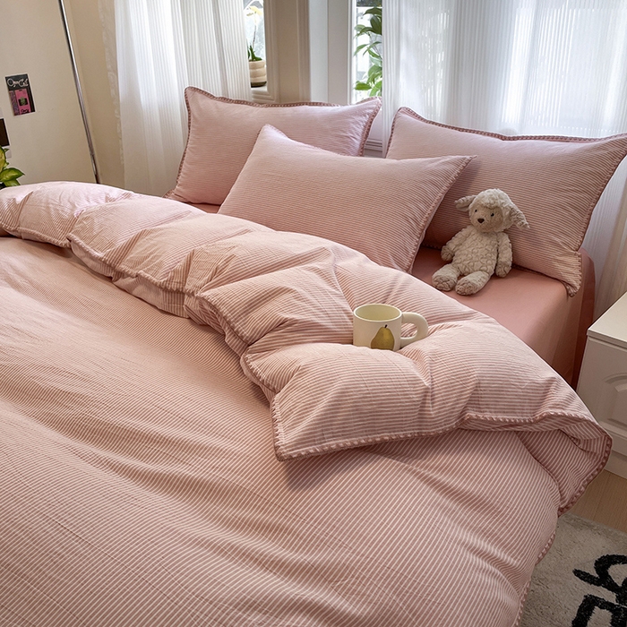 91家纺网 家纺一手货源 找家纺 蓝邻家纺 2025年新款全棉水洗棉贝壳边四件套系列 佐伊粉