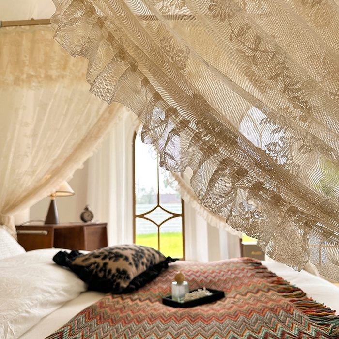 91家纺网 家纺一手货源 找家纺 都市缘蚊帐  2025新款303法式提花蕾丝蚊帐 303可可庄园-奶油杏