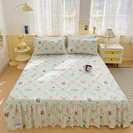 极梦家纺（支持定制）  2025新款春秋130克加厚植物羊绒磨毛印花单床裙三件套 出享时光