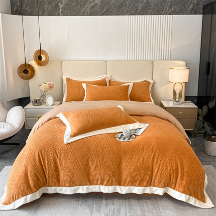 91家纺网 家纺一手货源 找家纺 金喜 2025新款高品质牛奶绒拼角四件套 南法假日-枫糖