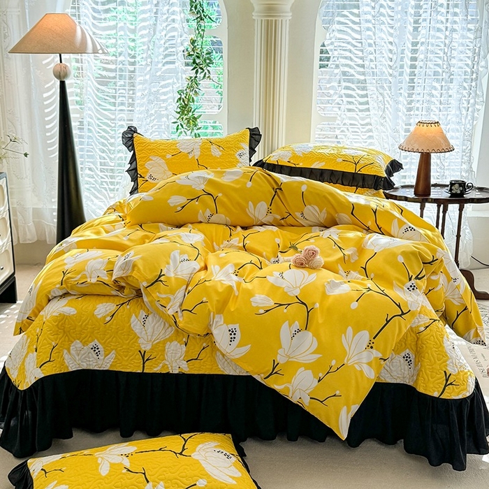 91家纺网 家纺一手货源 找家纺 金盛皇朝家纺 2025新款法式赫本风大花卉床盖四件套 金玉满堂