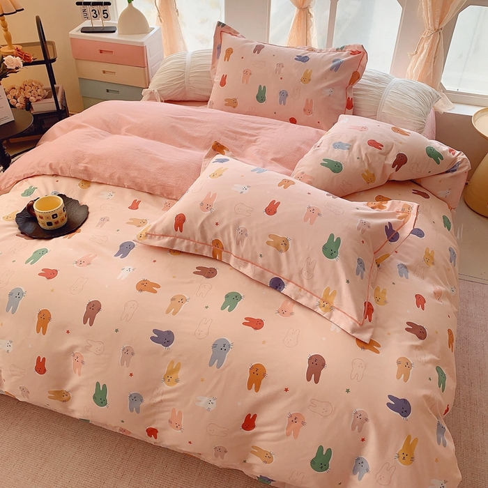 91家纺网 家纺一手货源 找家纺 奈萝家纺2025新款全棉 小号三件套 标准四件套 喵星人粉