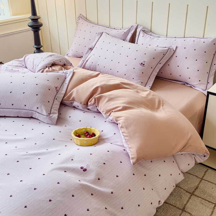 91家纺网 家纺一手货源 找家纺 可思家纺2025新款可思-简单款双层纱套件 小紫心