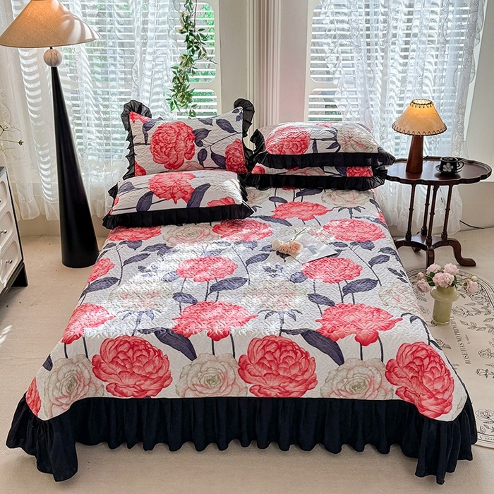 91家纺网 家纺一手货源 找家纺 金盛皇朝家纺 2025新款法式赫本风大花卉床盖四件套 花开富贵