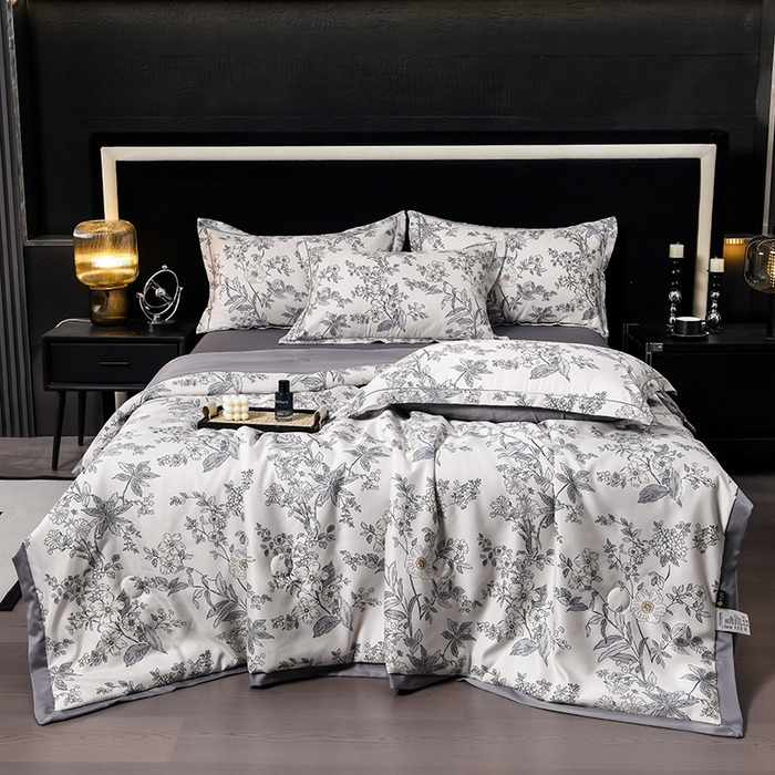 91家纺网 家纺一手货源 找家纺 千嘻汇2025新款水洗天丝真丝夏被四件套夏凉被空调被 枝蔓