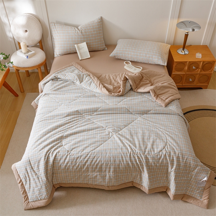 91家纺网 家纺一手货源 找家纺 恬思语家纺 2025新款全棉色织水洗棉棉花夏被  瑞吉斯 绿