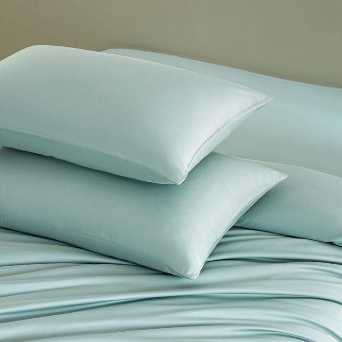 91家纺网 家纺一手货源 找家纺 沃尔居 2025新款全棉长绒棉四件套纯色贡缎纯棉被套床笠款三件套 薄荷绿