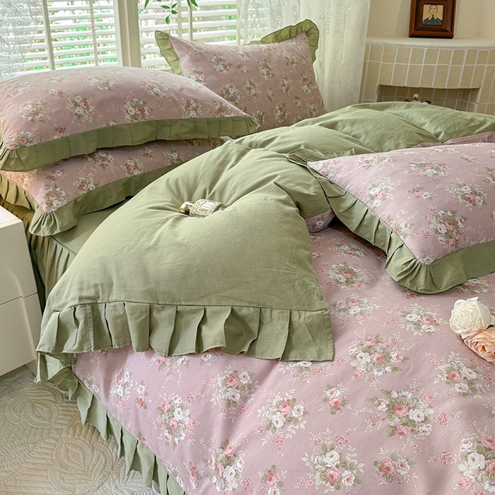 91家纺网 家纺一手货源 找家纺 （总）美达家纺 2025新款全棉纯色拼印花床裙四件套