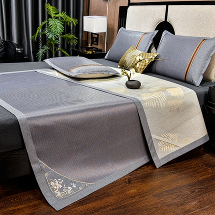 小牛席业 2025新款对角绣花-冰藤双面席凉席藤席冰藤席冰丝席竹席草席空调席乳胶席豆豆席 对角绣花-渐变冰藤浅灰