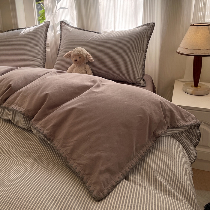 91家纺网 家纺一手货源 找家纺 蓝邻家纺 2025年新款全棉水洗棉贝壳边四件套系列 佐伊灰