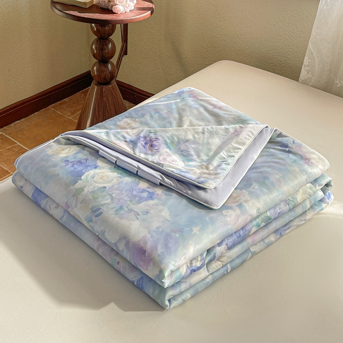 91家纺网 家纺一手货源 找家纺 小禹仔 2025新款针织凉感丝印花夏被夏凉被 迷香紫