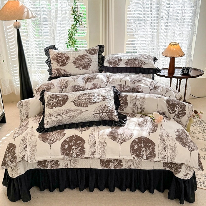 91家纺网 家纺一手货源 找家纺 金盛皇朝家纺 2025新款法式赫本风大花卉床盖四件套 枝叶扶苏