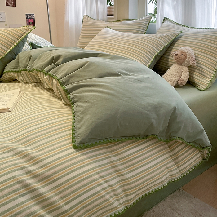 91家纺网 家纺一手货源 找家纺 蓝邻家纺 2025年新款全棉水洗棉贝壳边四件套系列 柒夏