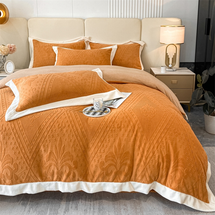 91家纺网 家纺一手货源 找家纺 金喜 2025新款高品质牛奶绒拼角四件套 南法假日-枫糖