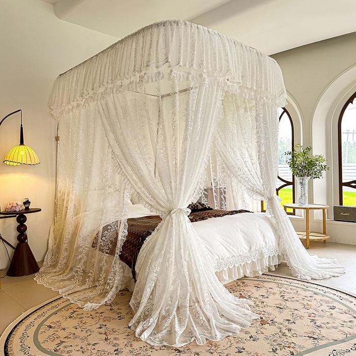 91家纺网 家纺一手货源 找家纺 都市缘蚊帐  2025新款303法式提花蕾丝蚊帐 303玫瑰庄园-奶油白