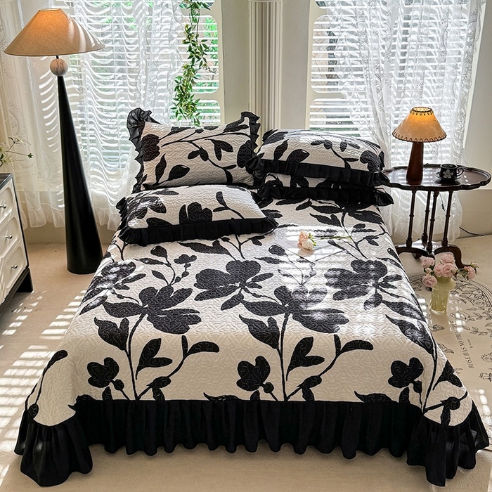 91家纺网 家纺一手货源 找家纺 金盛皇朝家纺 2025新款法式赫本风大花卉床盖四件套 并蒂同心