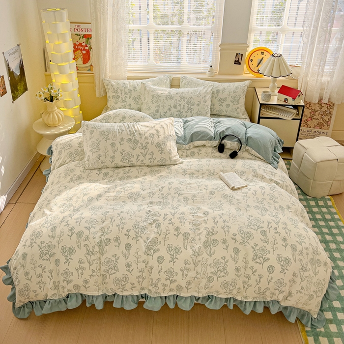 91家纺网 家纺一手货源 找家纺 纽缦家纺 2025新款云感提花双层纱韩版四件套 海像森林