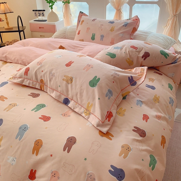 91家纺网 家纺一手货源 找家纺 奈萝家纺2025新款全棉 小号三件套 标准四件套 喵星人粉