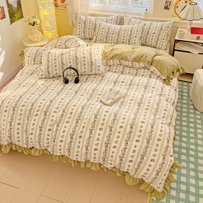 91家纺网 家纺一手货源 找家纺 纽缦家纺 2025新款云感提花双层纱韩版四件套 玫瑰哒