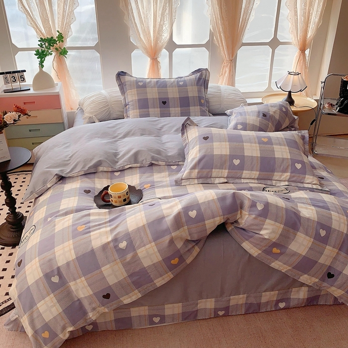 91家纺网 家纺一手货源 找家纺 奈萝家纺2025新款全棉 小号三件套 标准四件套 爱心蓝格