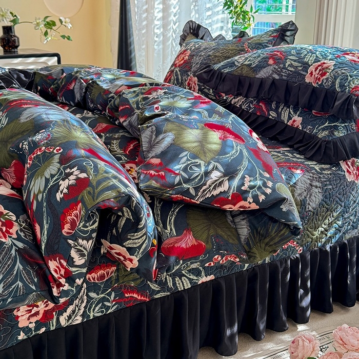 91家纺网 家纺一手货源 找家纺 金盛皇朝家纺 2025新款法式赫本风大花卉床盖四件套 凤鸣朝阳