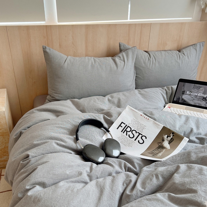 91家纺网 家纺一手货源 找家纺 雅居纺家纺 2025全棉色织水洗棉四件套 千鸟格灰