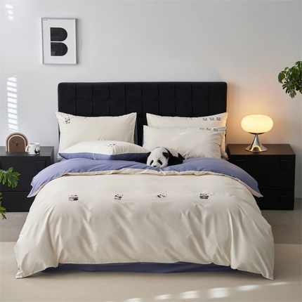 91家纺网 家纺一手货源 找家纺 鼎飞家纺 2025新款全棉纯色双拼套件 奶白宝蓝