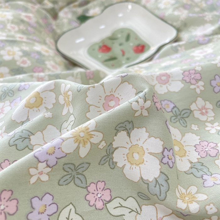 91家纺网 家纺一手货源 找家纺 丫丫家纺  2025新款13070全棉喷气小清新印花单品套件系列-四件套 木棉花