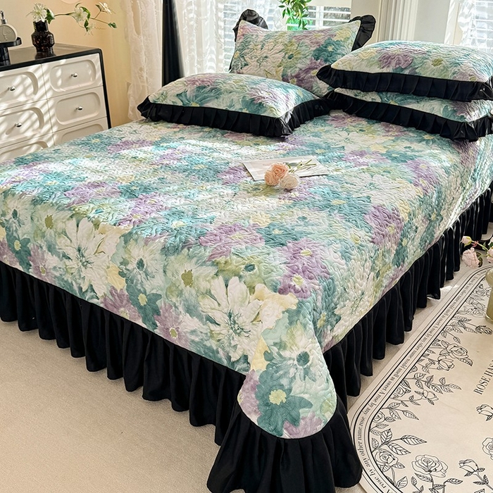 91家纺网 家纺一手货源 找家纺 金盛皇朝家纺 2025新款法式赫本风大花卉床盖四件套 水墨轻舞