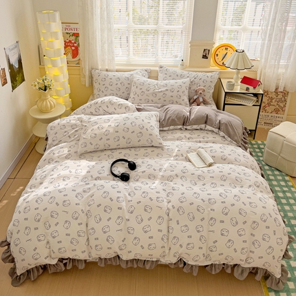 91家纺网 家纺一手货源 找家纺 （总）纽缦家纺 2025新款云感提花双层纱韩版四件套