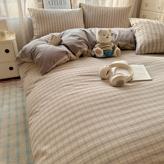 91家纺网 家纺一手货源 找家纺 雅居纺家纺 2025全棉色织水洗棉四件套 暮色灰