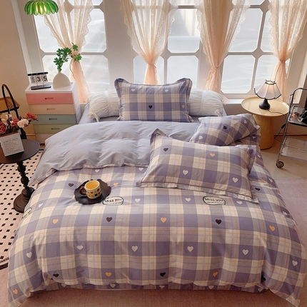 奈萝家纺2025新款全棉 小号三件套 标准四件套 爱心蓝格