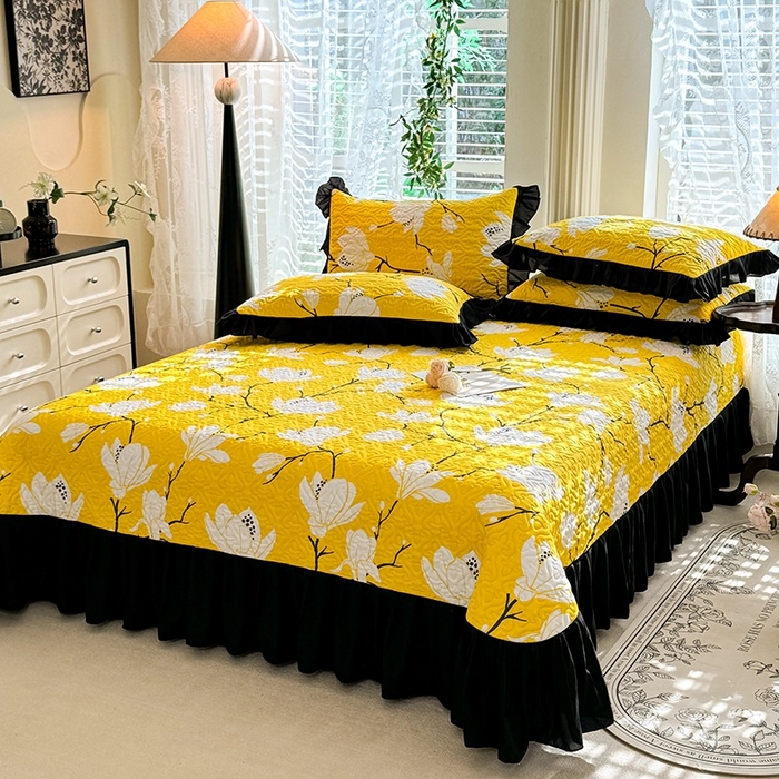 91家纺网 家纺一手货源 找家纺 金盛皇朝家纺 2025新款法式赫本风大花卉床盖四件套 金玉满堂