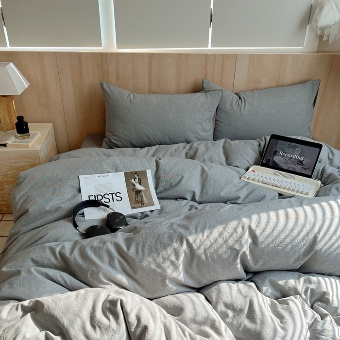 91家纺网 家纺一手货源 找家纺 雅居纺家纺 2025全棉色织水洗棉四件套 千鸟格灰