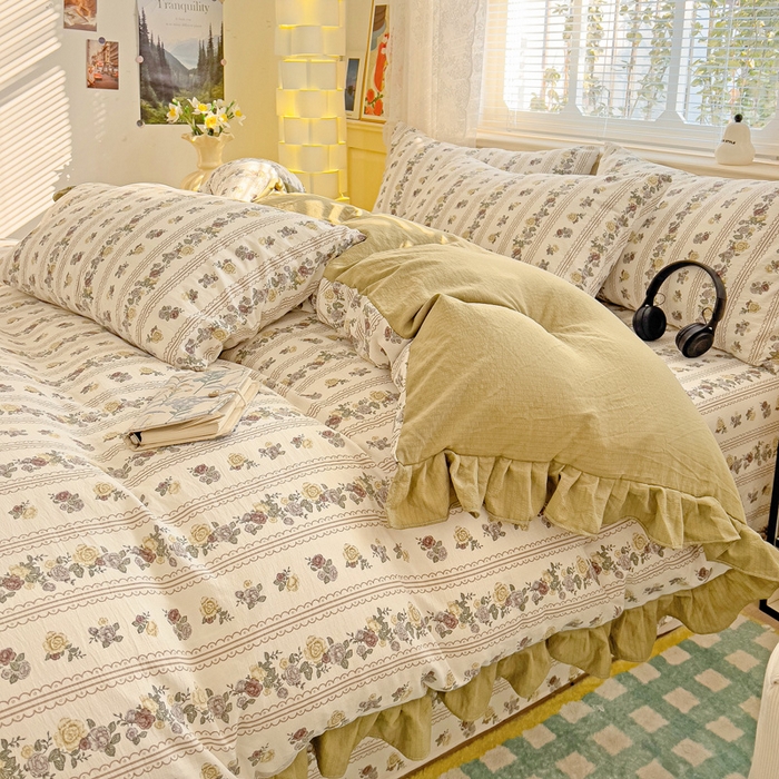 91家纺网 家纺一手货源 找家纺 纽缦家纺 2025新款云感提花双层纱韩版四件套 玫瑰哒