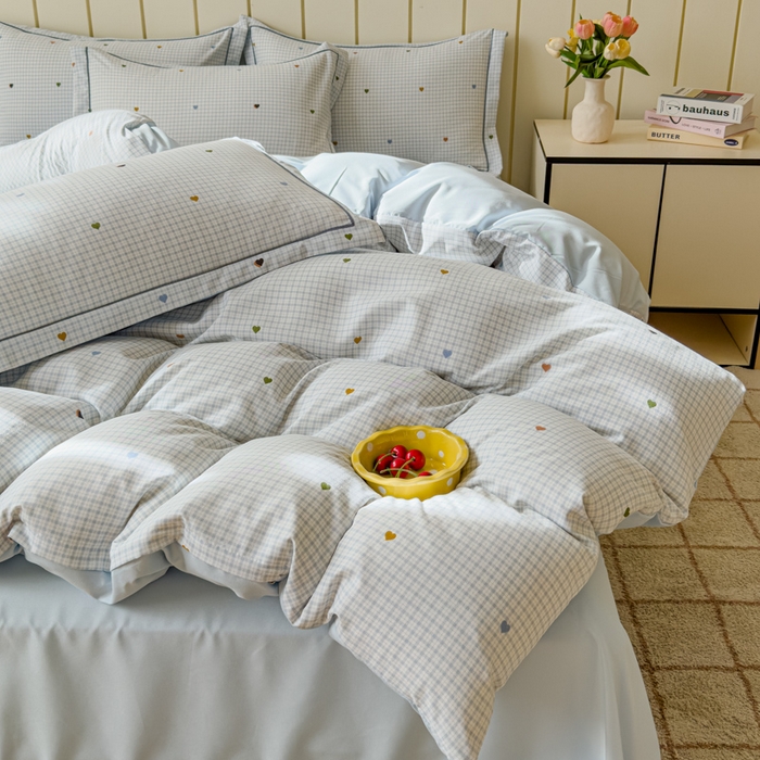 91家纺网 家纺一手货源 找家纺 可思家纺2025新款可思-简单款双层纱套件 心语蓝