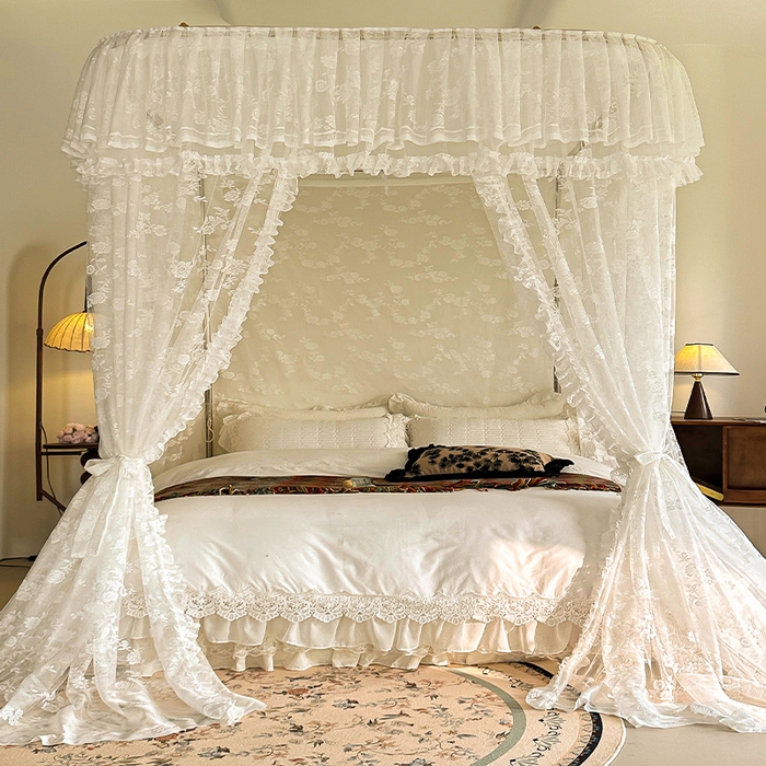 91家纺网 家纺一手货源 找家纺 都市缘蚊帐  2025新款303法式提花蕾丝蚊帐 303可可庄园-奶油白