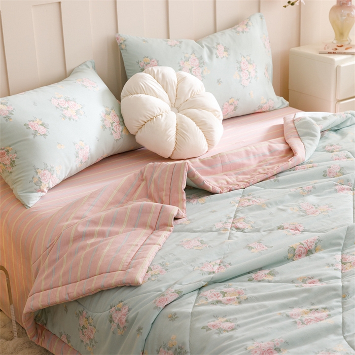 91家纺网 家纺一手货源 找家纺 恬思语家纺 2025新款全棉印花棉花夏被夏枝花语