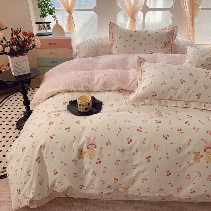 91家纺网 家纺一手货源 找家纺 奈萝家纺2025新款全棉 小号三件套 标准四件套 樱桃女孩