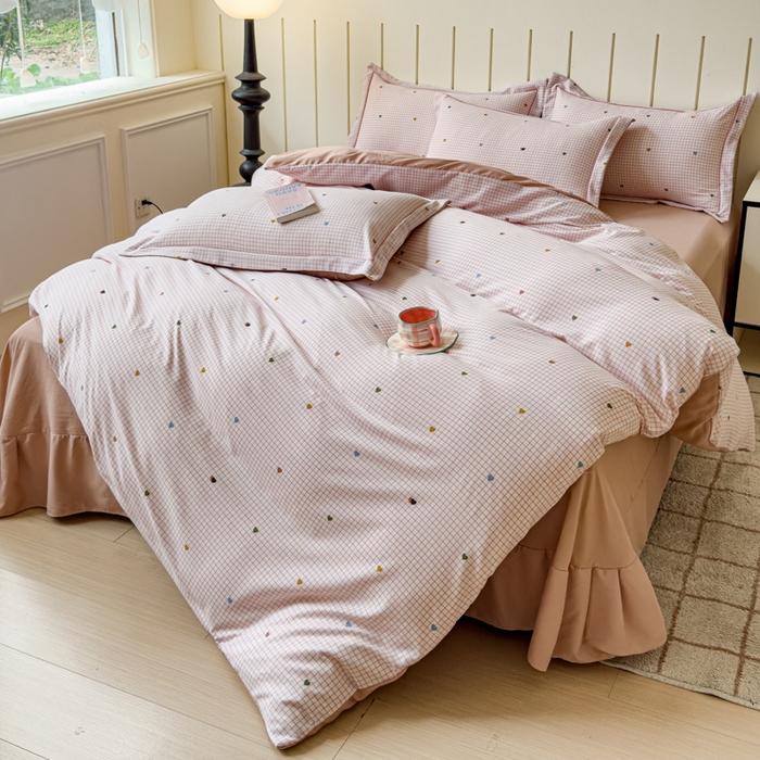 91家纺网 家纺一手货源 找家纺 可思家纺2025新款可思-简单款双层纱套件 心语粉