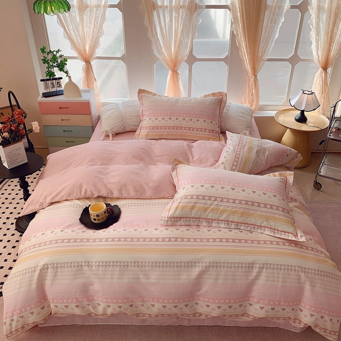 91家纺网 家纺一手货源 找家纺 奈萝家纺2025新款全棉 小号三件套 标准四件套 幸福里粉