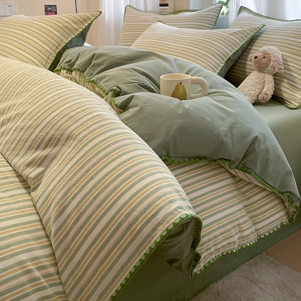 91家纺网 家纺一手货源 找家纺 （总）蓝邻家纺 2025年新款全棉水洗棉贝壳边四件套系列