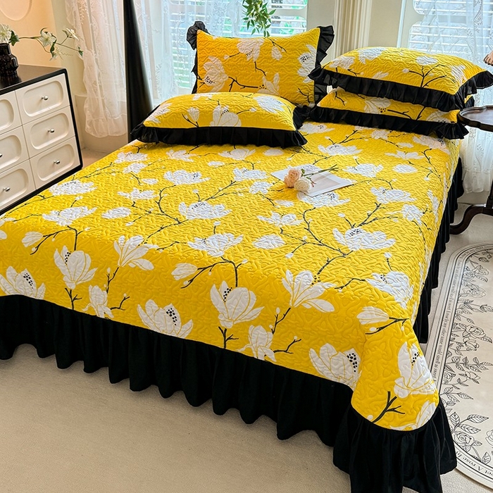 91家纺网 家纺一手货源 找家纺 金盛皇朝家纺 2025新款法式赫本风大花卉床盖四件套 金玉满堂