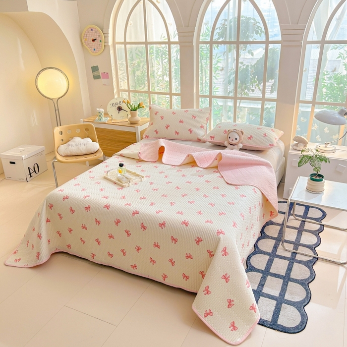 91家纺网 家纺一手货源 找家纺 恒尚居 2025新款全棉床盖床单小清新床垫床褥垫-跑量（四季款） 粉蝴蝶