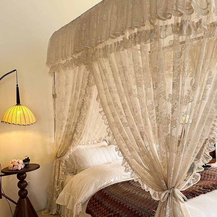 91家纺网 家纺一手货源 找家纺 都市缘蚊帐  2025新款303法式提花蕾丝蚊帐 303可可庄园-奶油杏