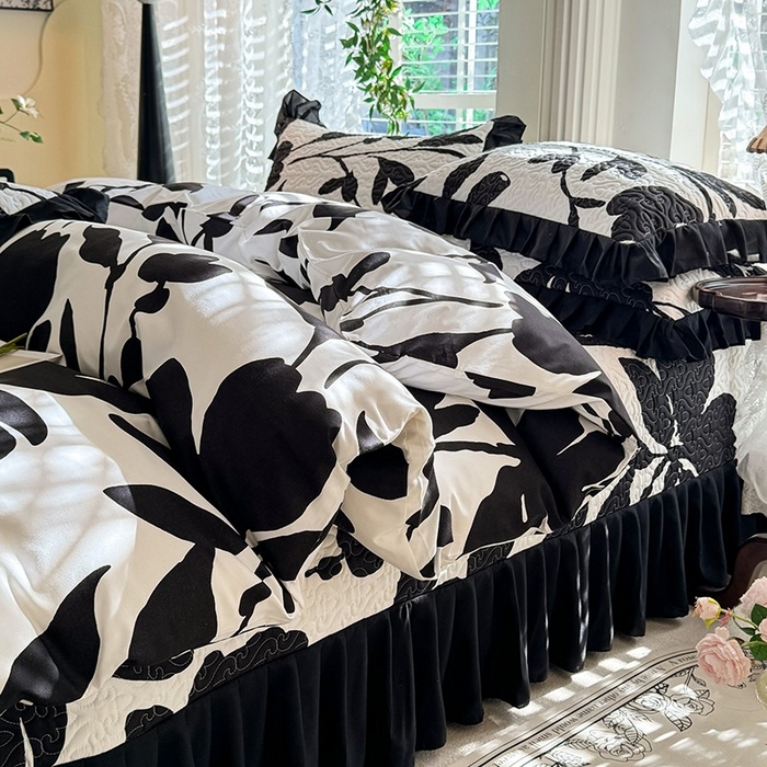 91家纺网 家纺一手货源 找家纺 金盛皇朝家纺 2025新款法式赫本风大花卉床盖四件套 并蒂同心