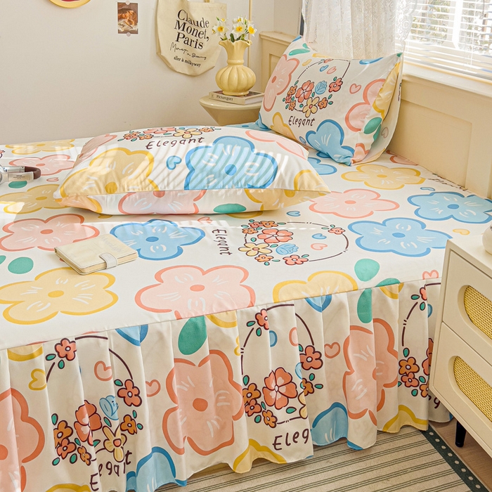 91家纺网 家纺一手货源 找家纺 极梦家纺（支持定制）  2025新款春秋130克加厚植物羊绒磨毛印花单床裙三件套 甜蜜桔朵