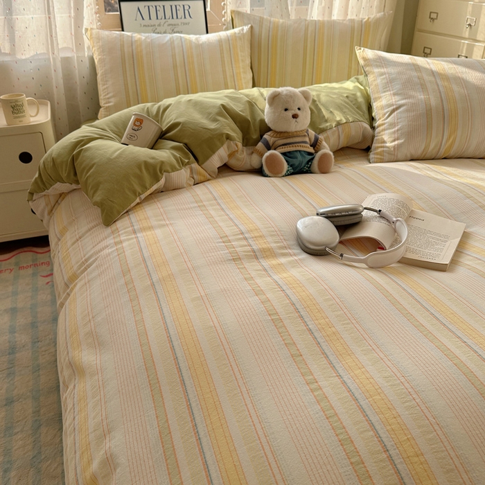 91家纺网 家纺一手货源 找家纺 雅居纺家纺 2025全棉色织水洗棉四件套 麦田绿